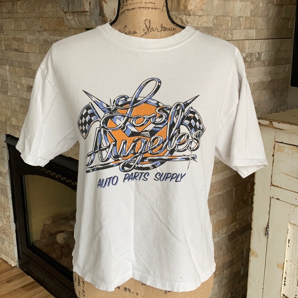 Brandy Melville Los Angeles white crop shirt